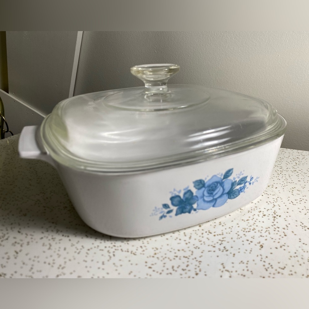 Vintage Corningware Blue Velvet Rose casserole